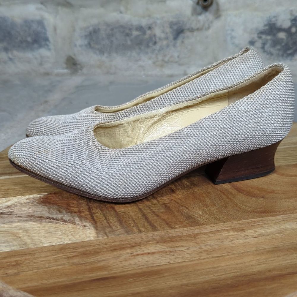 VTG Via Spiga Womens 6B Beige Woven Fabric Block Heel Pumps Made in Italy 52